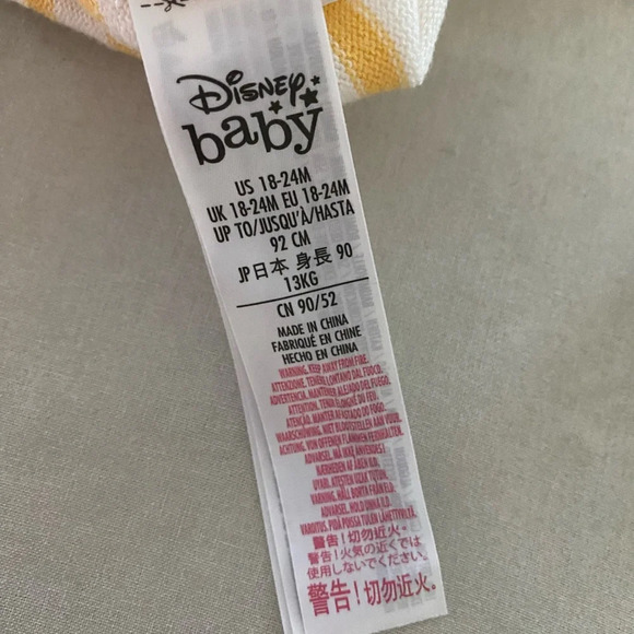 Disney Baby Cotton Striped Yellow White Kids One Piece 18 - 24 Month Jumpsuit - Picture 8 of 9